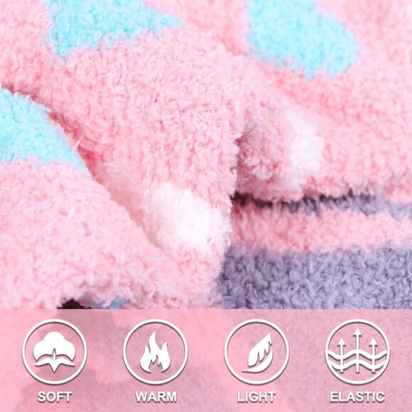 Plush Slipper Socks Women Colorful Warm Fuzzy Crew Socks Cozy Soft Pink Grey - Picture 5 of 7